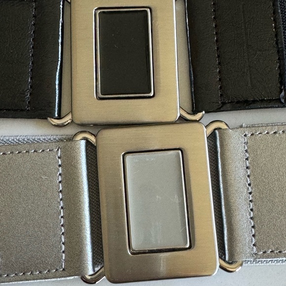 Two wide stretchy Belts - solid Grey and Black- Silver 2” wide The Limited Sz L - Picture 2 of 9